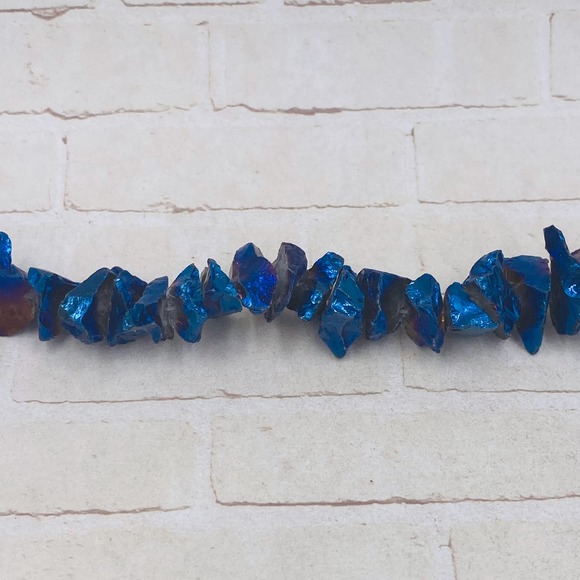 Blue Quartz Nugget Bead Metallic Quartz Chips Full Strand Jewelry Making Supply - Picture 1 of 2